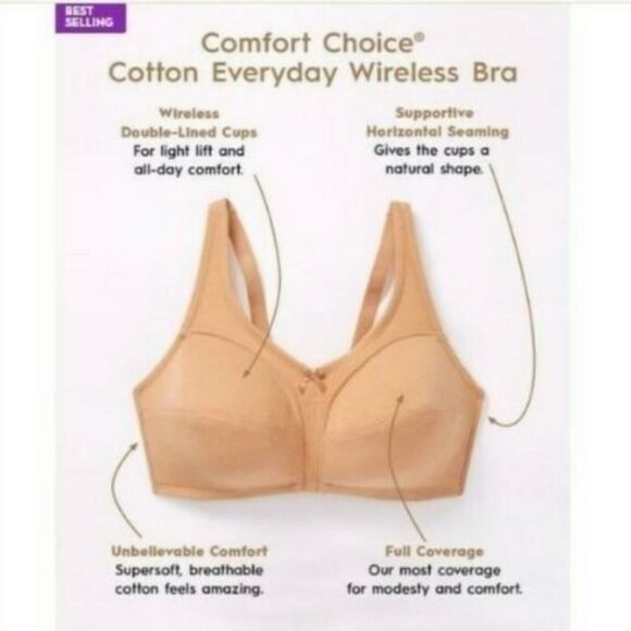 Comfort Choice Womens Cotton Wireless Bra Back Closure Plus Size 54B Black - Picture 2 of 7